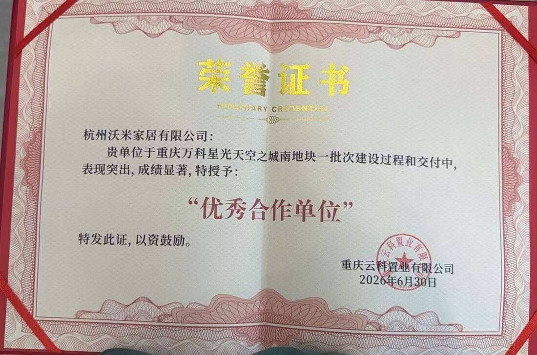 「优秀合作单位」荣誉证书